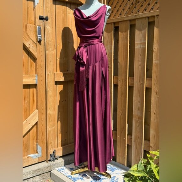 🆕 BRONX & BANCO 🧿 NWOT Leo Burgundy Silk-Blend Maxi Dress Gown, Sz L US 8 - Picture 10 of 15